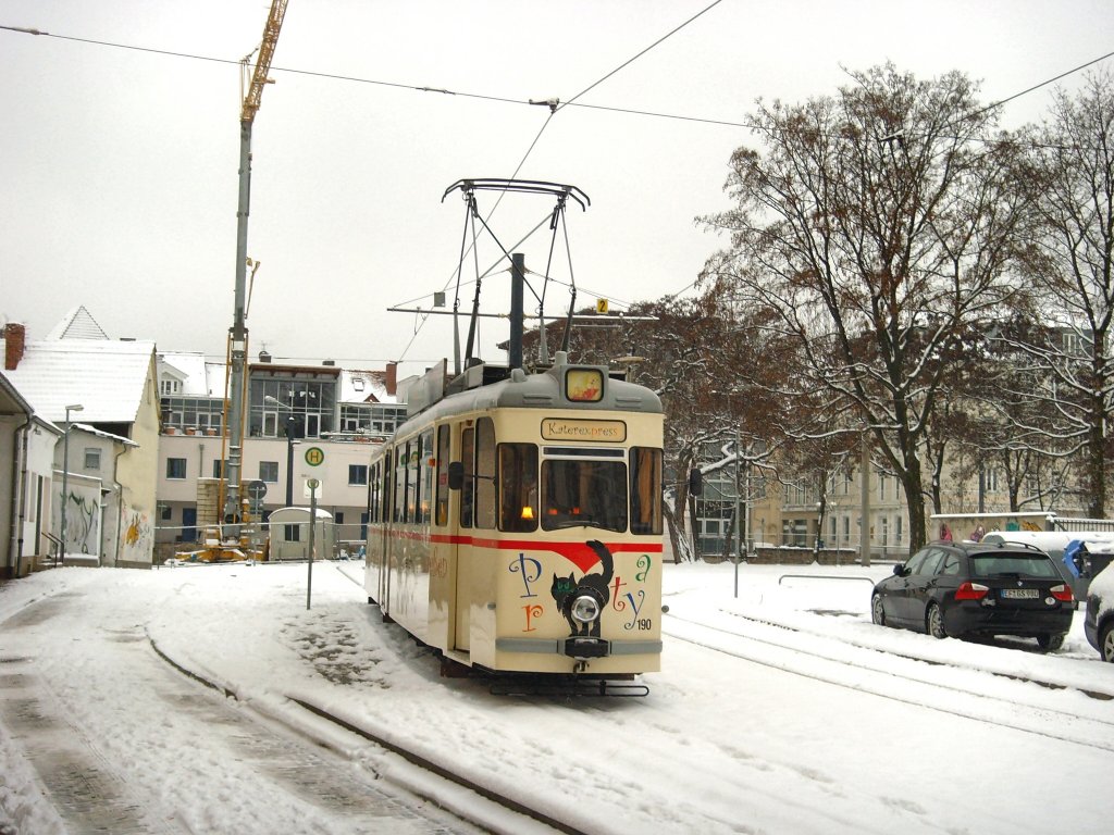 Gotha-Gelenkzug 190 als Katerexpress, Erfurt Domplatz am 1.1.2010