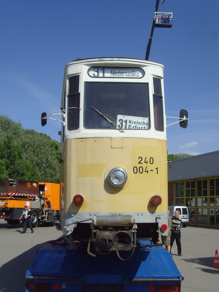 Tw der Kirnitzschtalbahn, ex Lockwitztalbahn, ex Erfurt im Bh Urbicher Kreuz 2011