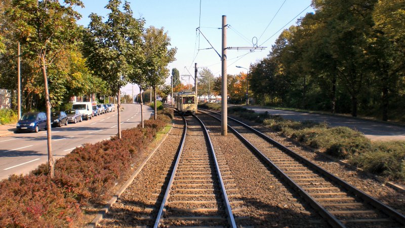 Themenfahrt nach Talkenberg, Tw 5984 als zweiter hist. Strassenbahnzug, Sommer 2007