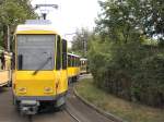 Linien-Tatra KT4D (als Ersatz fr Doppeltraktion T6A) in Mahlsdorf, berlin 9.