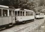 alte Beiwagen der Kirnitzschtalbahn an der Endstelle Lichtenhainer Wasserfall, um 1985