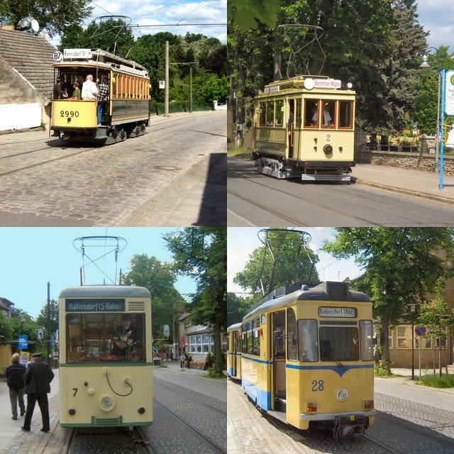 Vier Strassenbahntypen in Woltersdorf, 23.5.2009