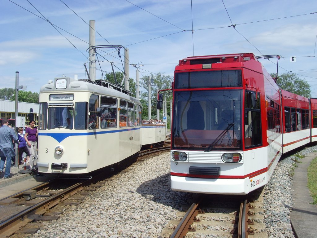 Gotha-Tw (Tw 3 und Niederflurbahn der EVAG im Bh Urbicher Kreuz