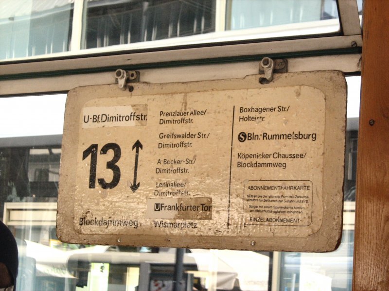 Altes Linienschild der 13 im Reko-Beiwagen, 14.6.2009