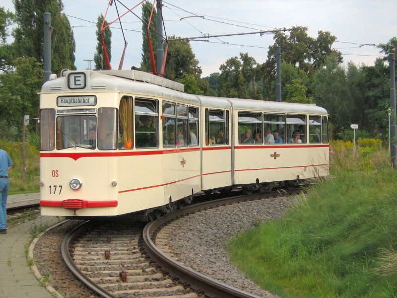 Gelenkzug 177 (Typ Gotha) in der Endschleife Viereckremise, Potsdam September 2007
