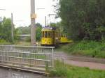 Hist. Strassenbahnzug im starken Dauerregn in Sudow, Cottbus 6.6.2009